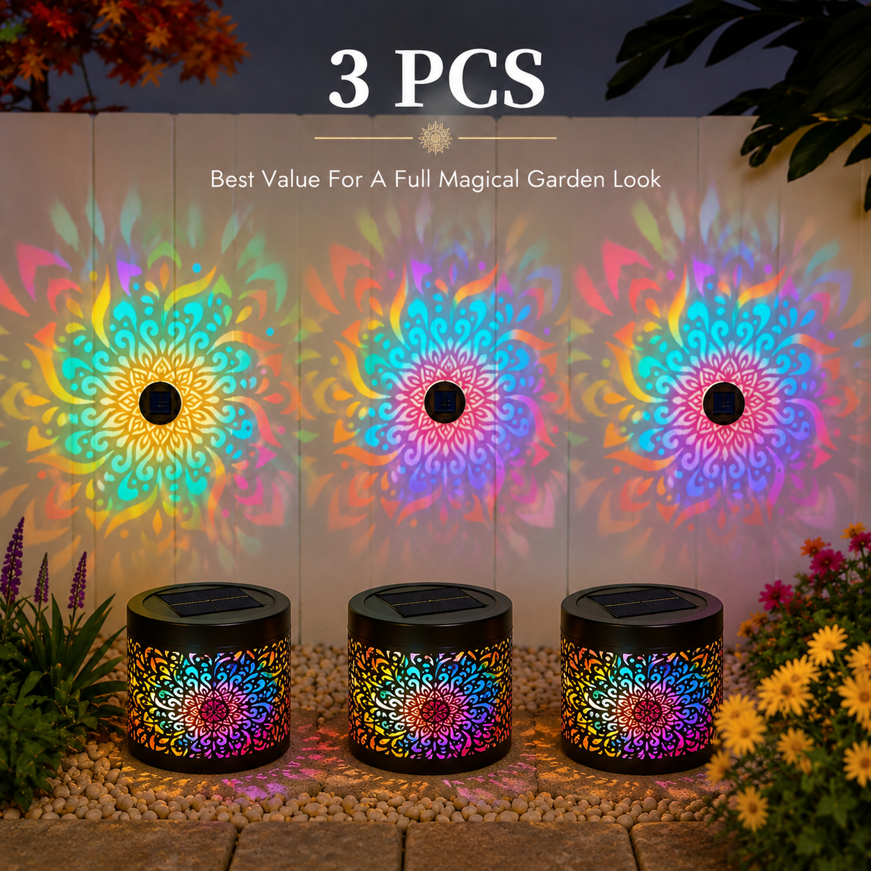 Solar Mandala Projector Light – Waterproof Outdoor Decorative Wall & Garden Light-LUN