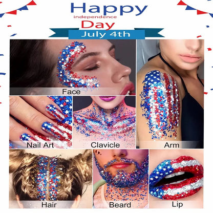 🎁🦅4th of July Glitter Stick✨🔔3-in-1 Patriotic Glow😍✨Red, White & Blue Glitter Body Stick-HS