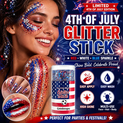 🎁🦅4th of July Glitter Stick✨🔔3-in-1 Patriotic Glow😍✨Red, White & Blue Glitter Body Stick-HS