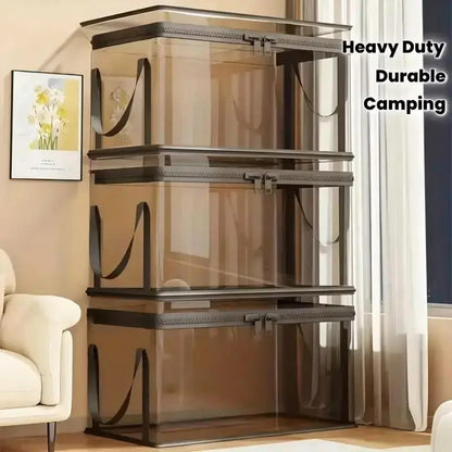 📦Large Clear Thick Plastic Storage Box with Hinged Lid Heavy-Duty Durable High Capacity Organizer, Perfect for Home, Camping, Travel, Attic and Moving-LUN