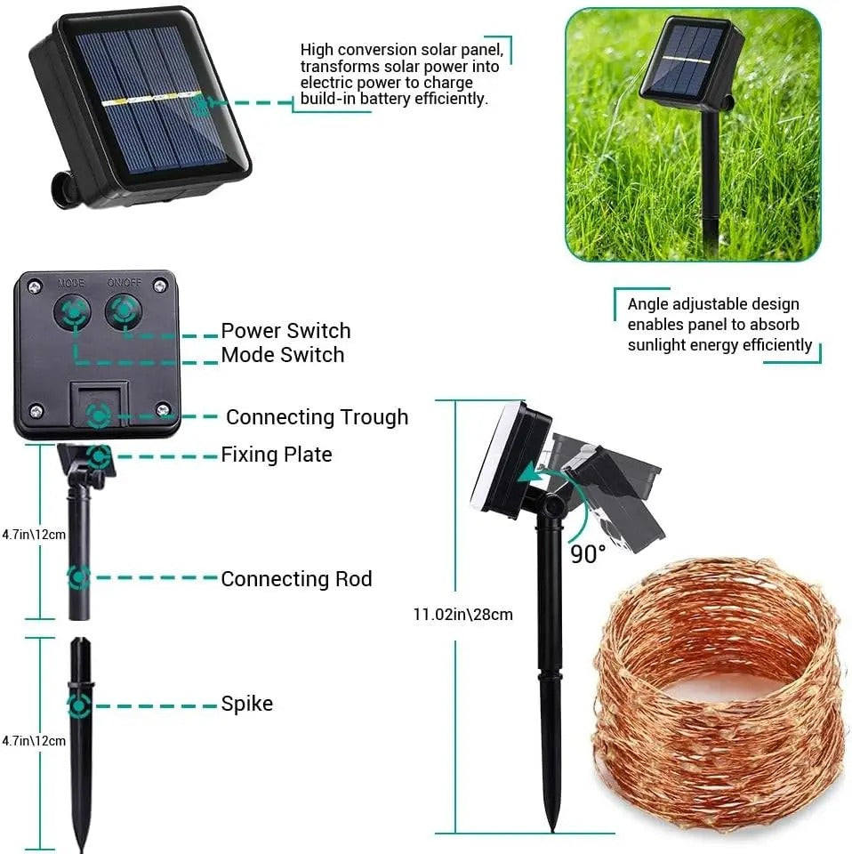💡Solar light string, automatic charging during the day, foldable and easy to store, 8 Modes for Garden, Yard, Patio, Fence, Tree & Party Decor summervibes-ZO