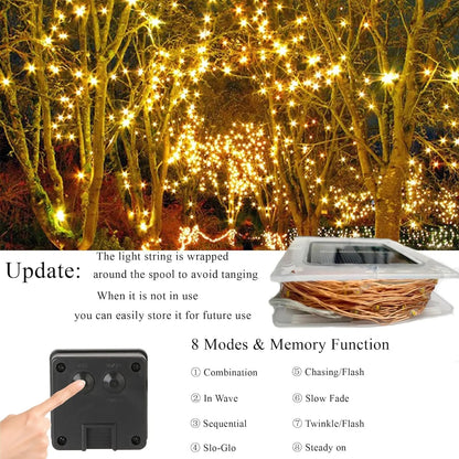 💡Solar light string, automatic charging during the day, foldable and easy to store, 8 Modes for Garden, Yard, Patio, Fence, Tree & Party Decor summervibes-ZO