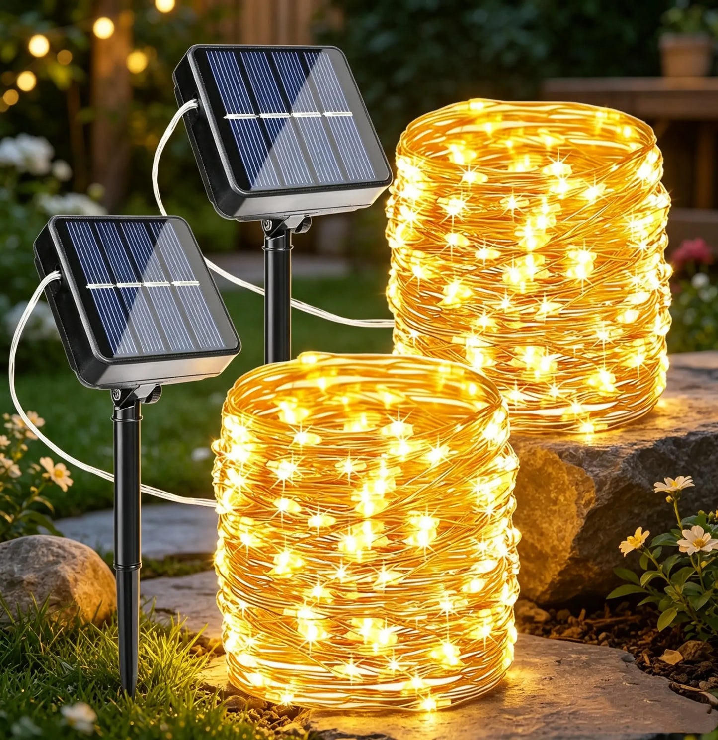 💡Solar light string, automatic charging during the day, foldable and easy to store, 8 Modes for Garden, Yard, Patio, Fence, Tree & Party Decor summervibes-ZO