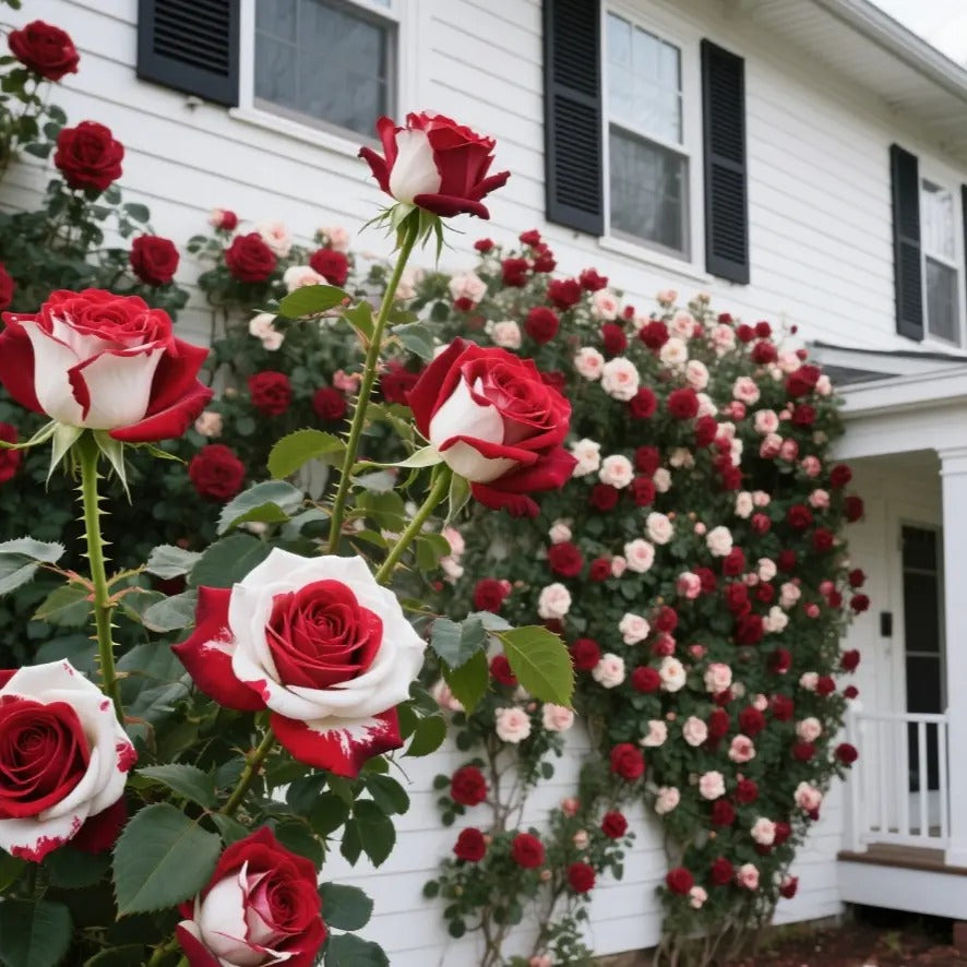 🌹 200/1000Pcs Rare Red White Twin Rose Seeds, Non-GMO heirloom, beautiful garden blooms, easy to grow and perfect for gardening gifts.-HS