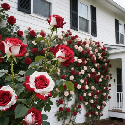 🌹 200/1000Pcs Rare Red White Twin Rose Seeds, Non-GMO heirloom, beautiful garden blooms, easy to grow and perfect for gardening gifts.-HS