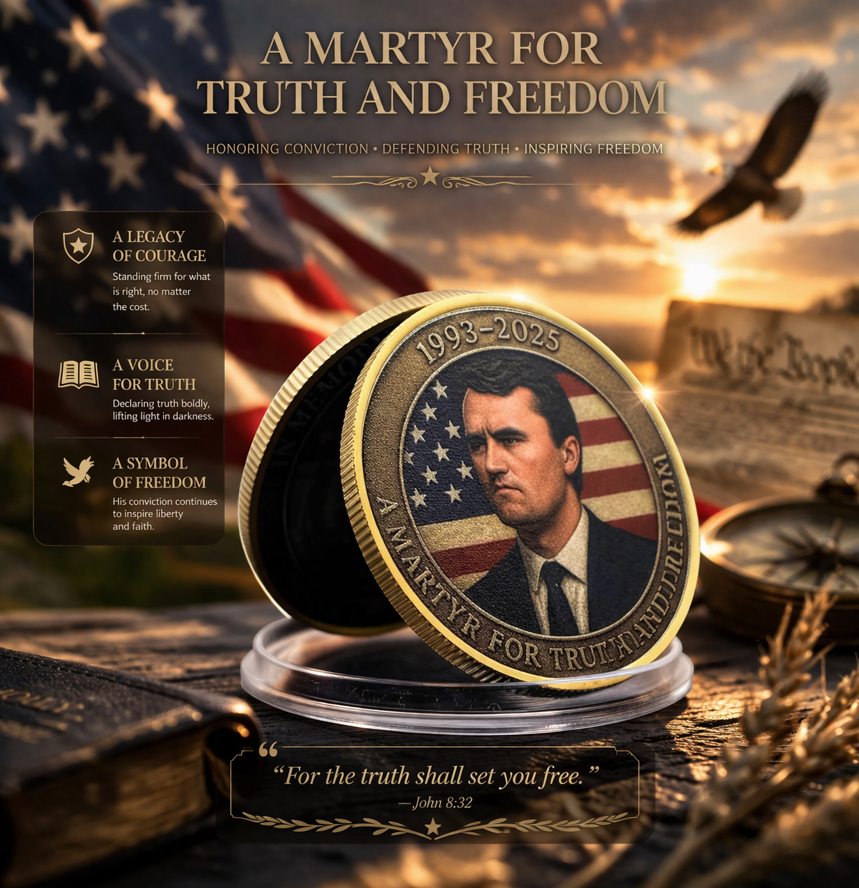 1993-2025 Martyr for Truth and Freedom | in Memory of Charlie Kirk - Limited Edition 40mm Metal Medals (Golden-1pc)-HS
