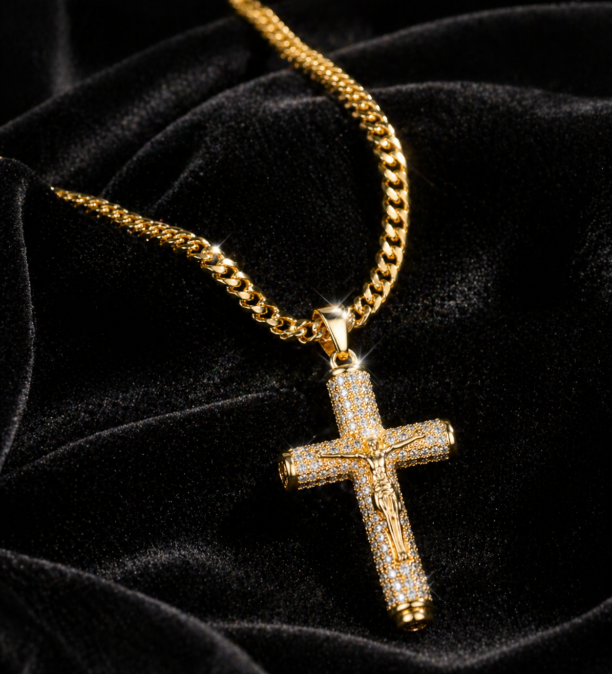 Collar de cruz con Jesucristo crucificado, brillo inspirado en la fe-HS