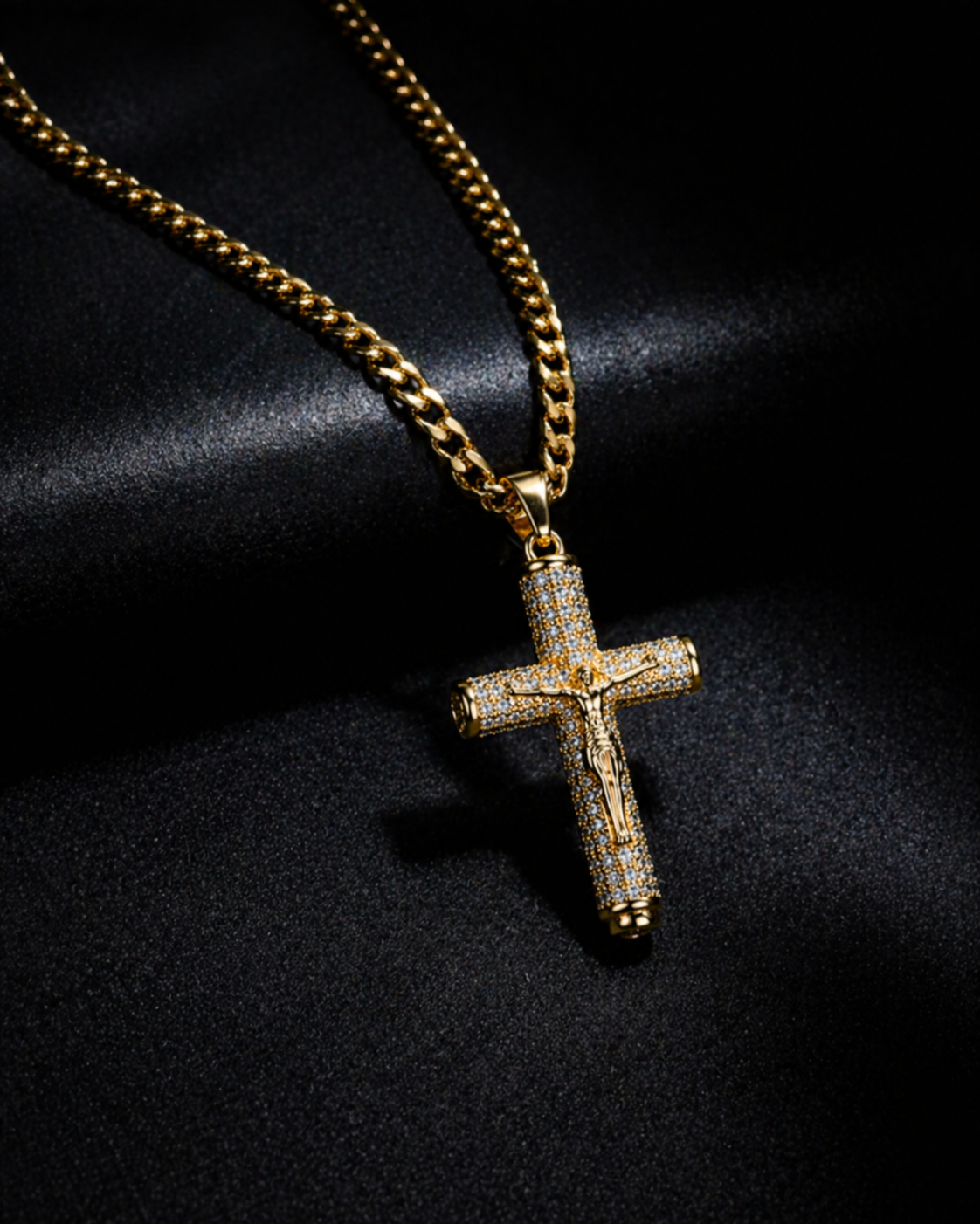 Collar de cruz con Jesucristo crucificado, brillo inspirado en la fe-HS