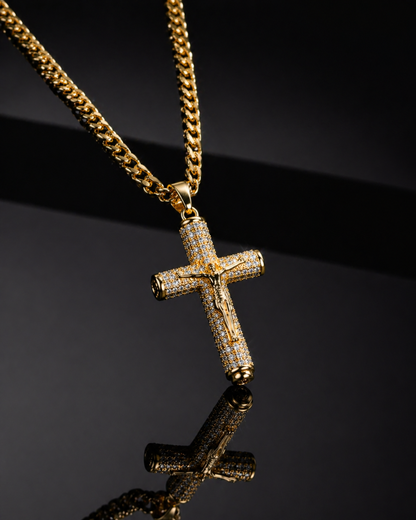 Collar de cruz con Jesucristo crucificado, brillo inspirado en la fe-HS