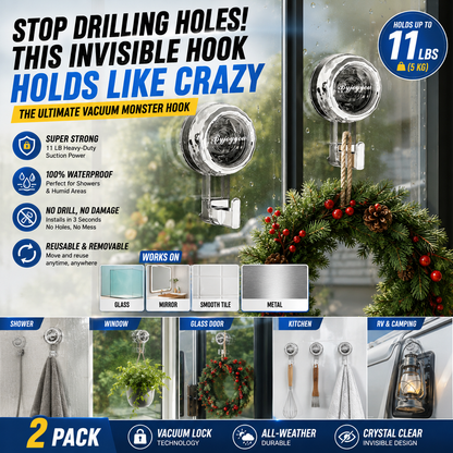 🔥2026 No-Drill Removable Suction Cup Hooks, Strong Stick-On Wall Hangers for Bathroom Shower, Glass Door, Mirror, Window & Tile, Ideal for Towels, Robes Storage and Holiday Festival Decorations-ZO