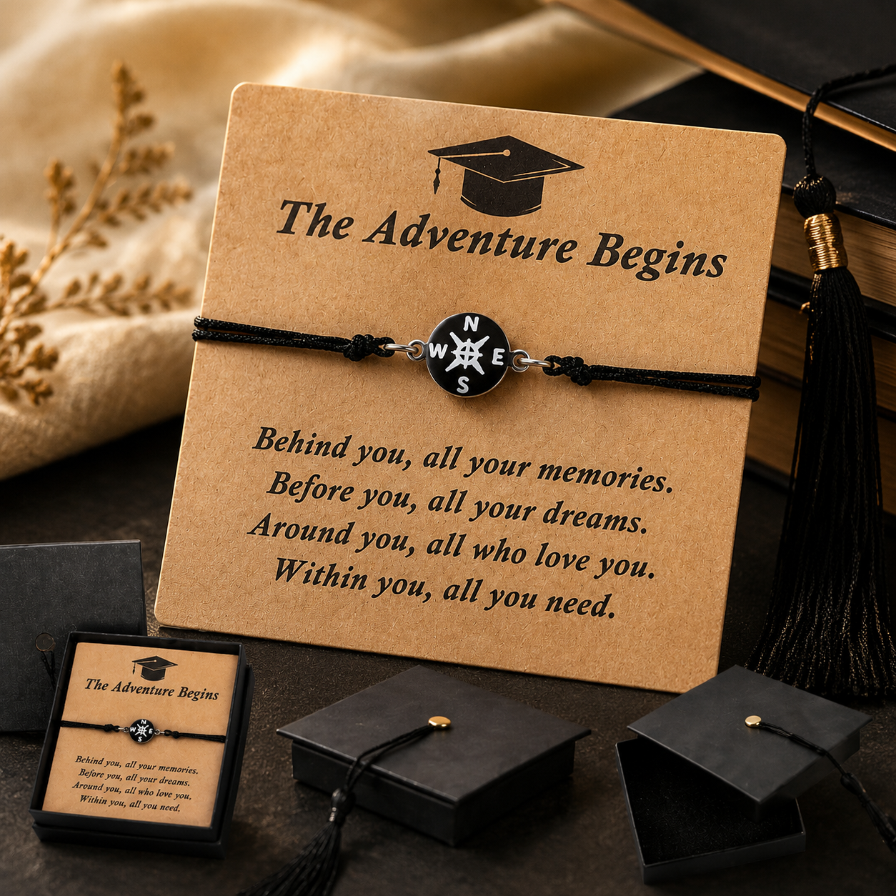 Graduation Gifts for Her Him Class of 2026, Stainless Steel Compass Charm Bracelet with Cap-shape Box, Commemorative Keepsake Jewelry,Senior High School & College Grad Gift Ideas-HS