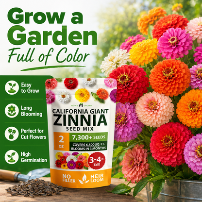 🌈🌻California Giant Zinnia Mix 🌸-🎨 Stunning Blend of 6 Vibrant Colors-HS