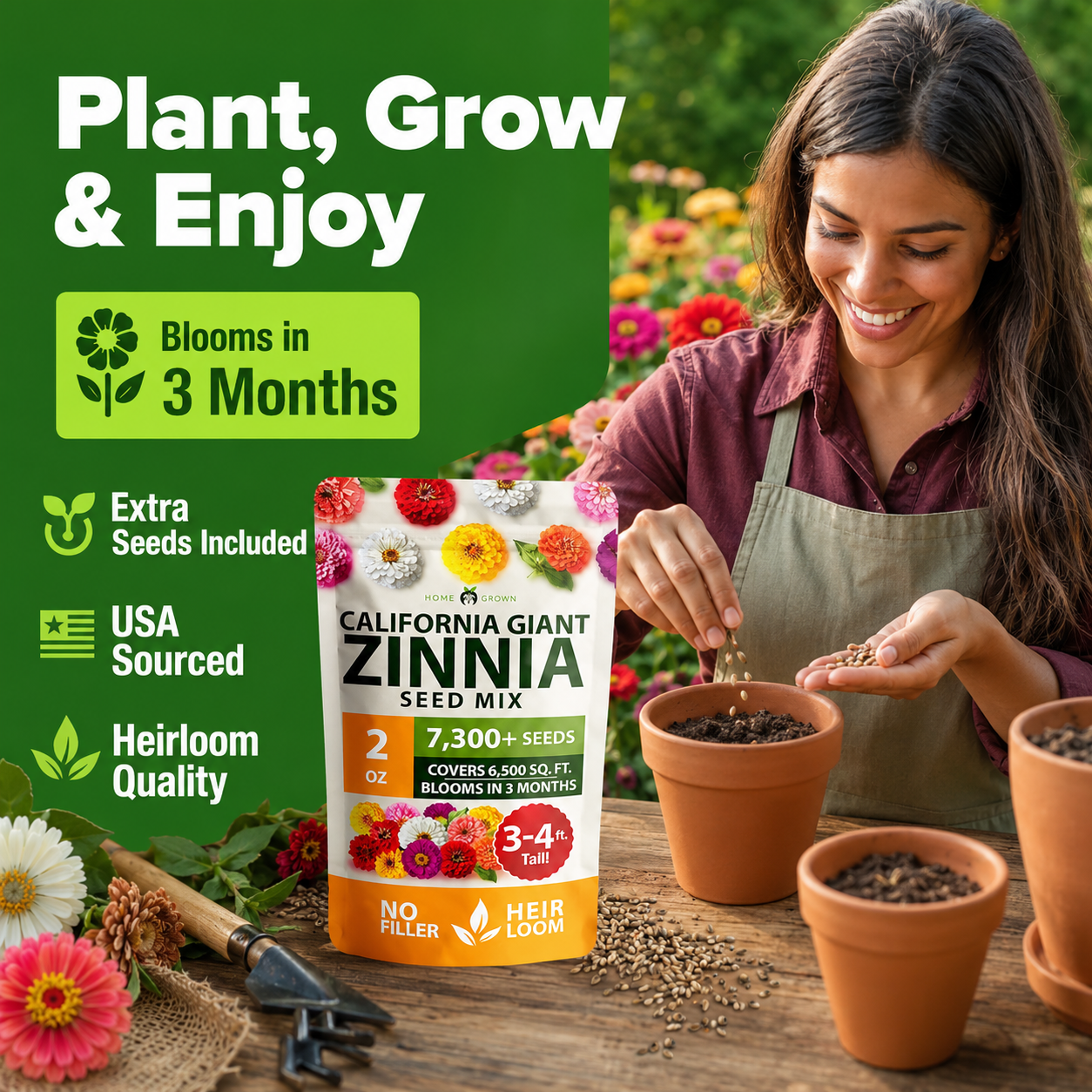 🌈🌻California Giant Zinnia Mix 🌸-🎨 Stunning Blend of 6 Vibrant Colors-HS