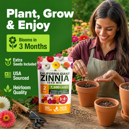 🌈🌻California Giant Zinnia Mix 🌸-🎨 Stunning Blend of 6 Vibrant Colors-HS