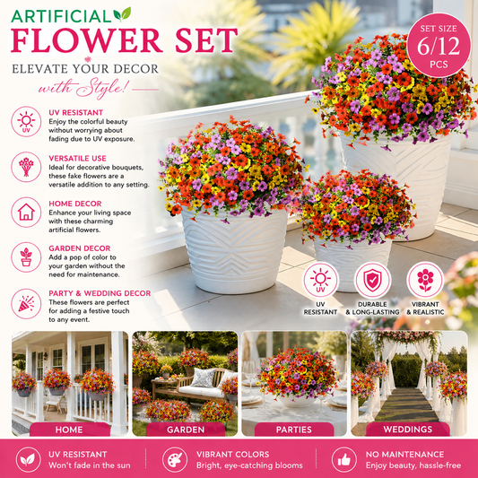 🔥Regalo Día de la Madre Set de 6 Flores Artificiales de 6 Colores/12 Piezas Ramo Falso Colorido Resistente a los Rayos UV para Decoración de Hogar Jardín Fiesta Boda -HS