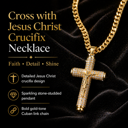 Collar de cruz con Jesucristo crucificado, brillo inspirado en la fe-HS