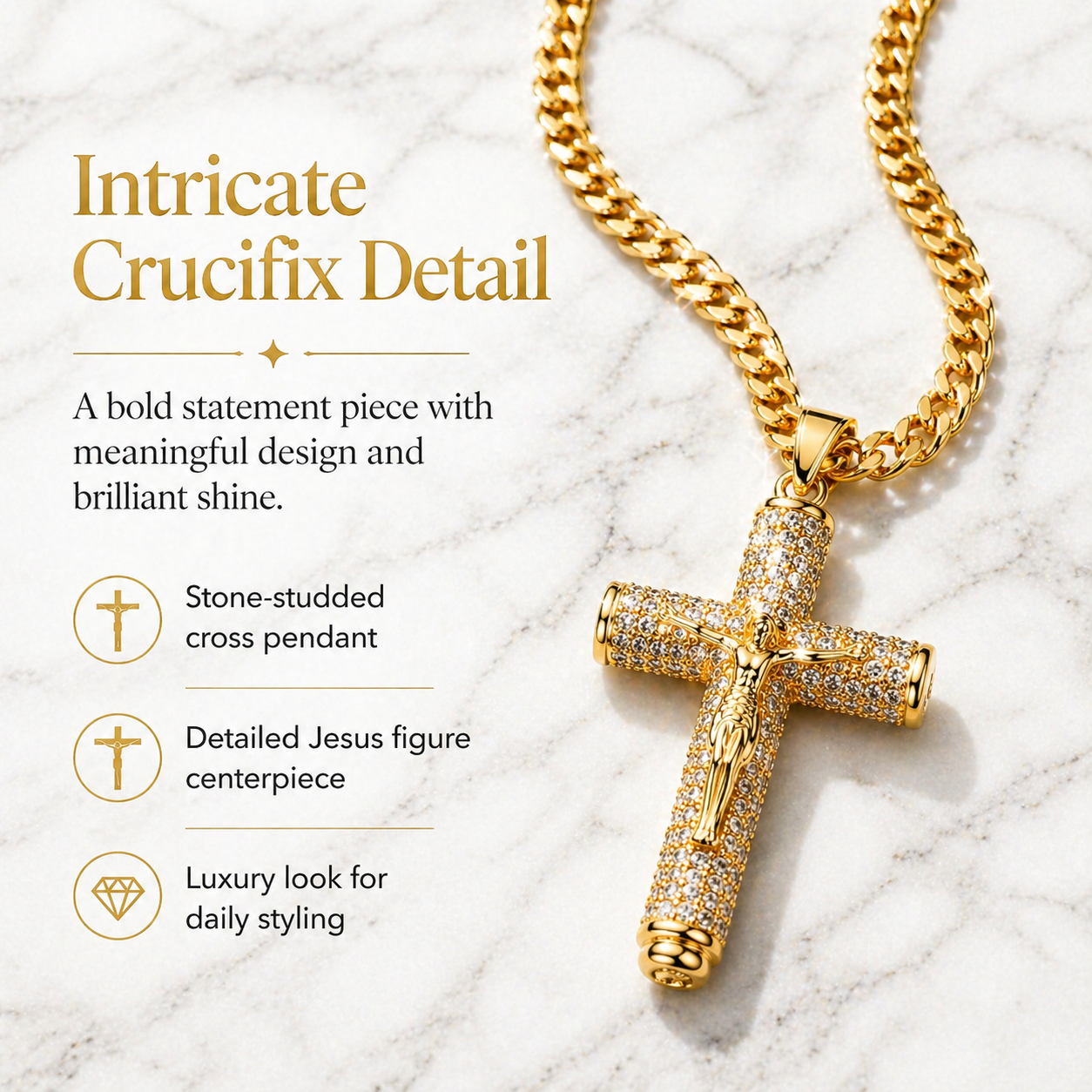 Collar de cruz con Jesucristo crucificado, brillo inspirado en la fe-HS