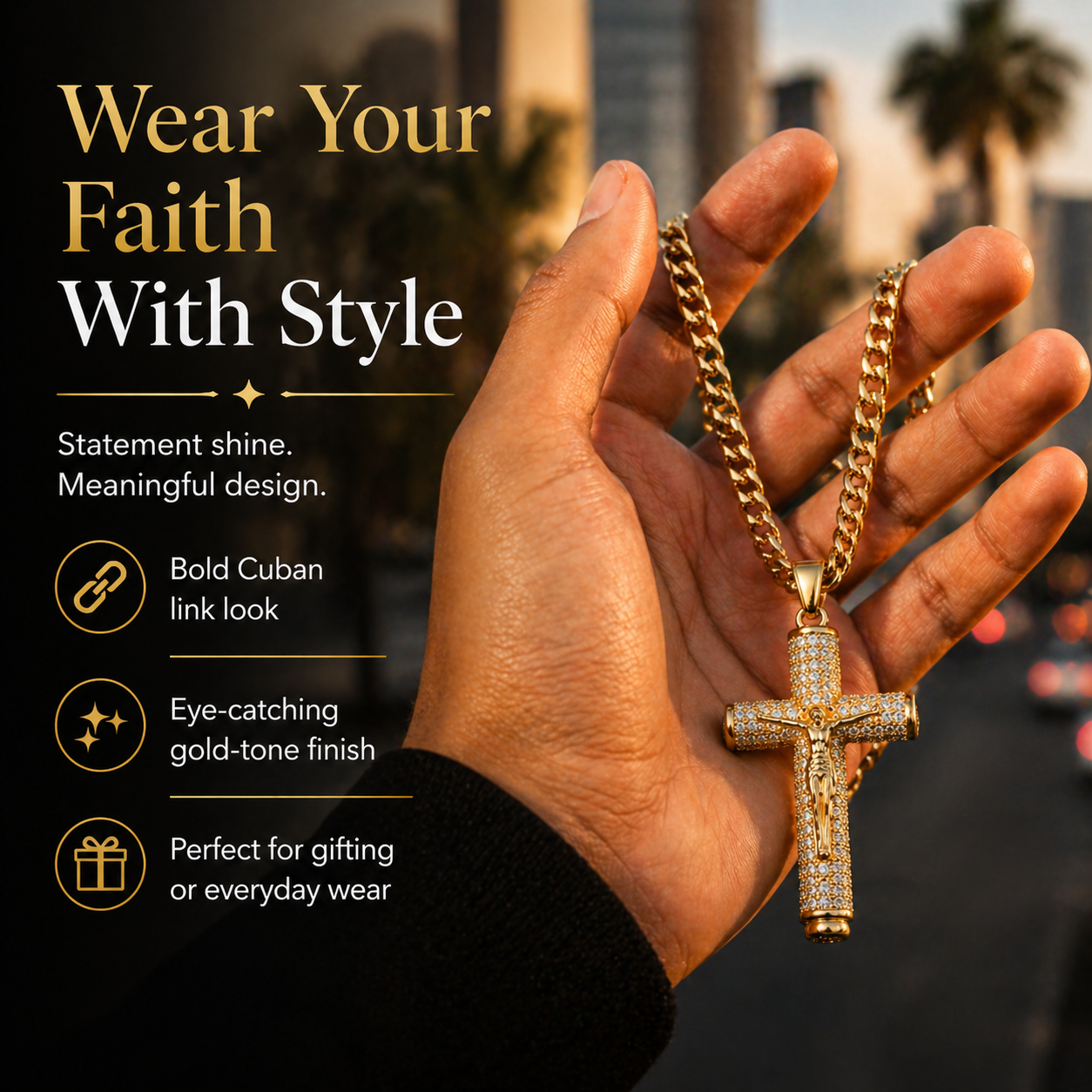 Collar de cruz con Jesucristo crucificado, brillo inspirado en la fe-HS