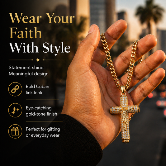 Collar de cruz con Jesucristo crucificado, brillo inspirado en la fe-HS