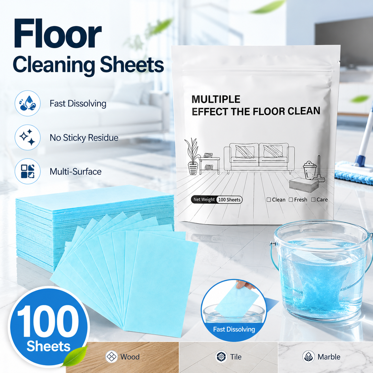 💦100 Piece Floor Cleaning Tablets Multi-SurfaceCleaner for Hardwood Laminate Tile & RV WallsAntibacterial Deodorization Maintenance-ZO