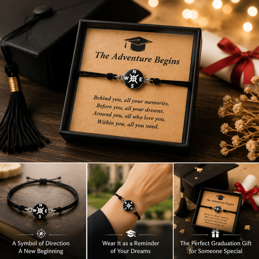 Regalos de Graduación para Ella y Él, Clase de 2026, Pulsera con Dije de Brújula de Acero Inoxidable con Caja en Forma de Birrete, Joyería Conmemorativa de Recuerdo, Ideas de Regalo de Graduación para Bachillerato y Universidad-HS