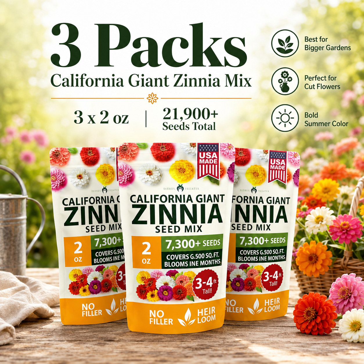 🌈🌻California Giant Zinnia Mix 🌸-🎨 Stunning Blend of 6 Vibrant Colors-HS