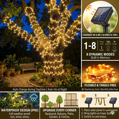 💡Solar light string, automatic charging during the day, foldable and easy to store, 8 Modes for Garden, Yard, Patio, Fence, Tree & Party Decor summervibes-ZO