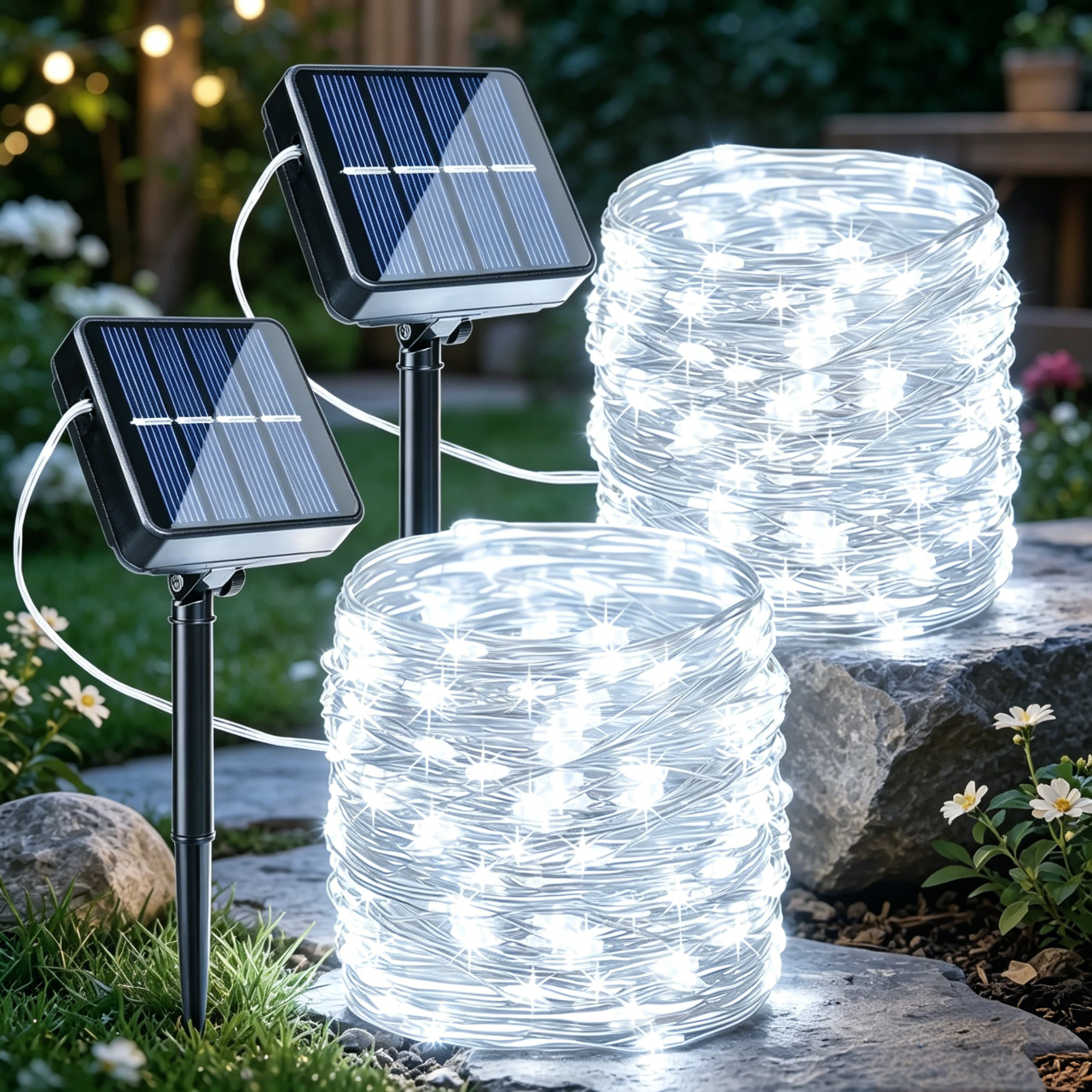 💡Solar light string, automatic charging during the day, foldable and easy to store, 8 Modes for Garden, Yard, Patio, Fence, Tree & Party Decor summervibes-ZO