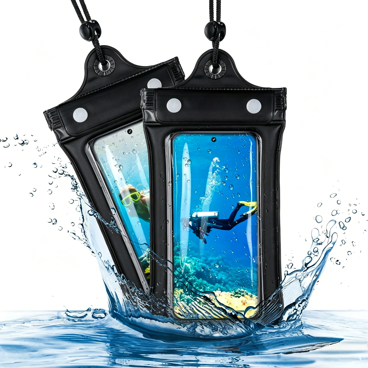 🌊2-Pack Clear Waterproof Phone Pouch with Lanyard, Fits iPhone & Galaxy Up to 7", Inflatable Edge for Enhanced Buoyancy – Must-Have Dry Case for Winter Swimming, Cruises, Diving, Kayaking, Hot Springs & SPA.-ZO