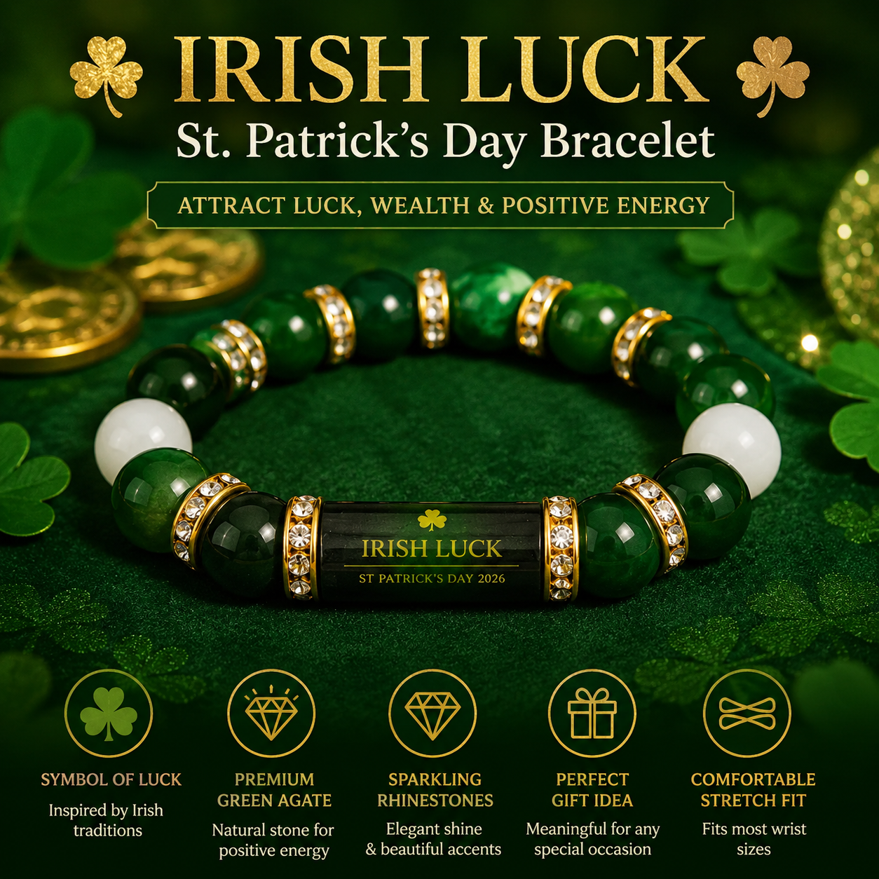 🍀 Irish Luck St. Patrick’s Day Bracelet Carry a Little Irish Luck Wherever You Go Attract Luck, Wealth & Positive Energy in 2026 ✨-HS