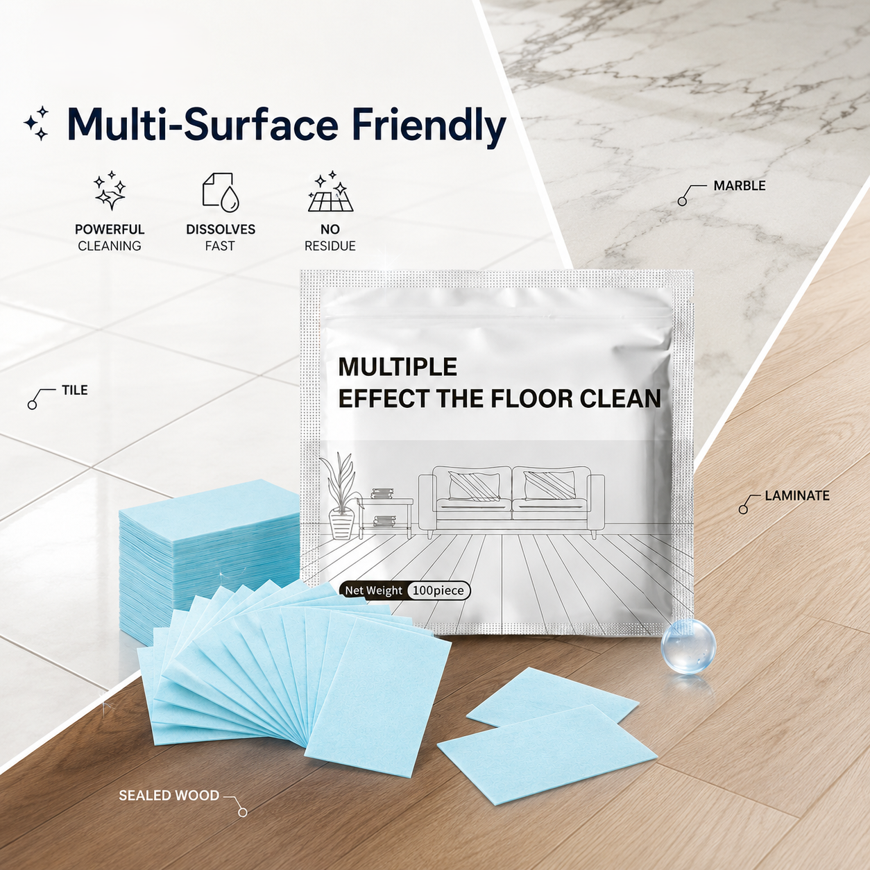 ✨ Fast-Dissolving Floor Cleaning Tablets – 100PCS Multi-Surface Home Cleaner-LUN