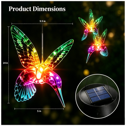 Butterfly & Sunbird Solar Wind Chime Light – Waterproof Outdoor Decor for Porch, Patio & Windowsill with Rainbow LED Glow-HS