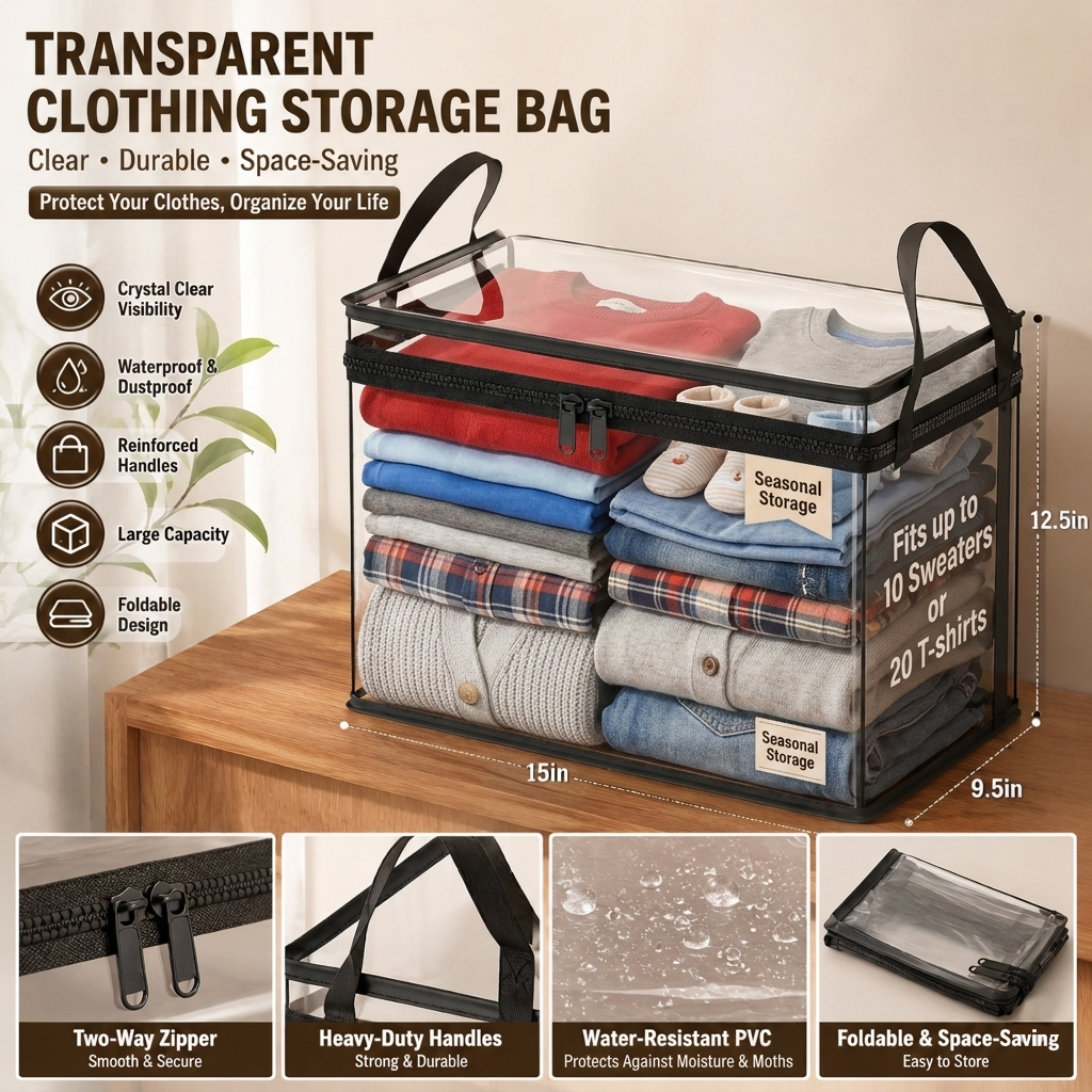 📦Large Clear Thick Plastic Storage Box with Hinged Lid Heavy-Duty Durable High Capacity Organizer, Perfect for Home, Camping, Travel, Attic and Moving-LUN