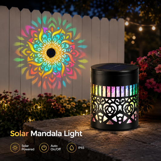 Solar Mandala Projector Light – Waterproof Outdoor Decorative Wall &amp; Garden Light-LUN