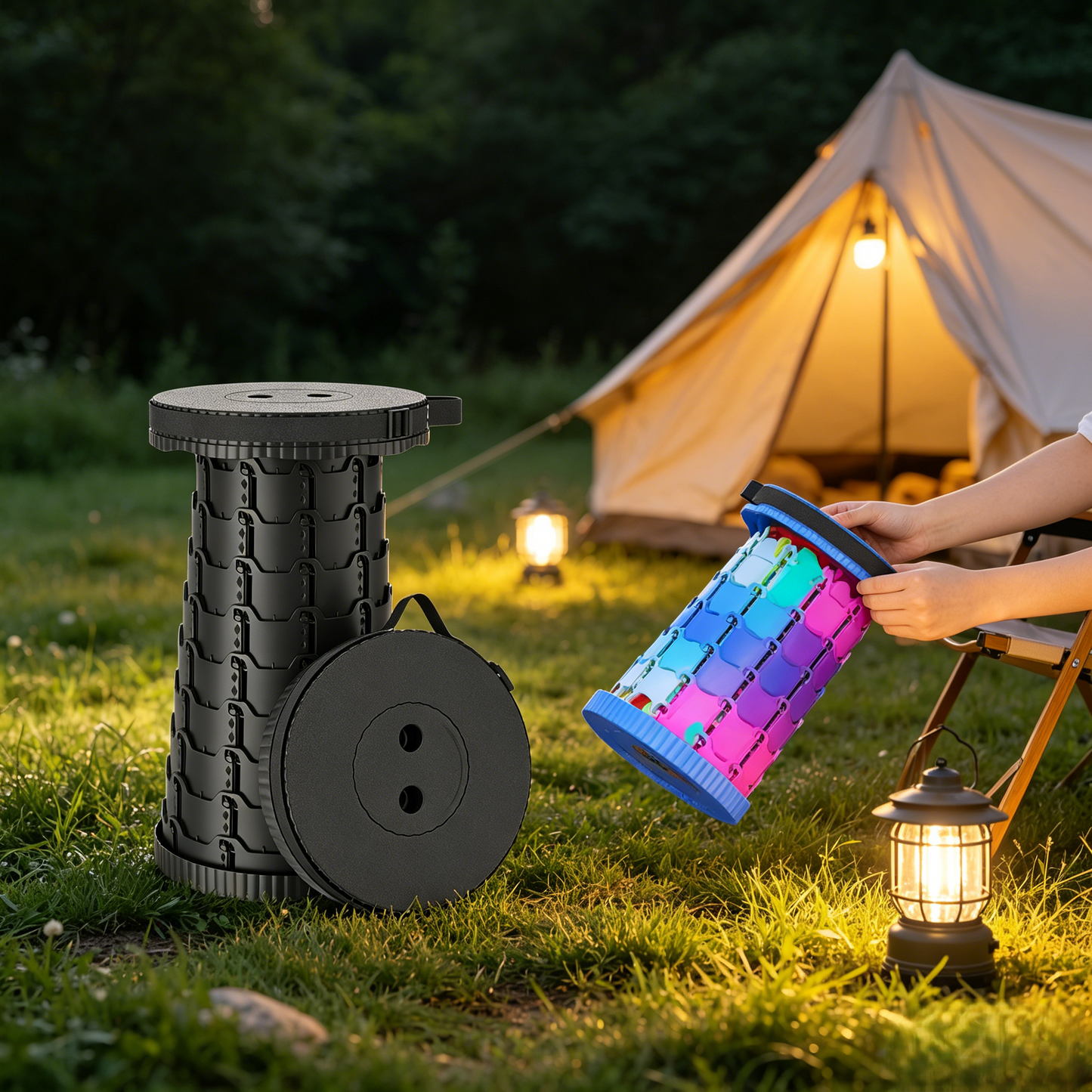💪Upgraded Collapsible Telescoping Stool🪑 — Portable Folding Seat with 400lbs Capacity-HS