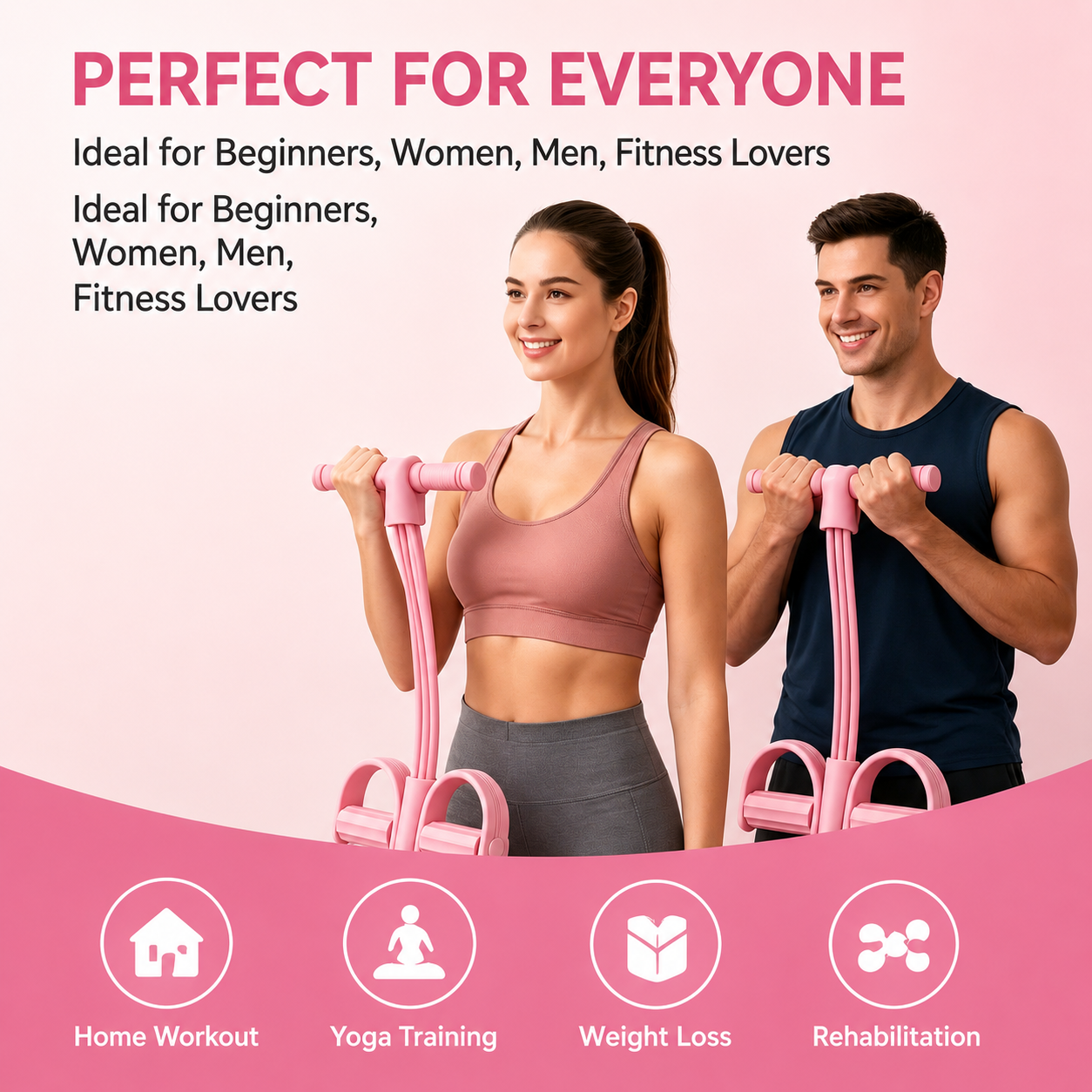 Entrenador multifuncional de banda de resistencia con pedal – Equipo de fitness portátil con pedal para gimnasio en casa, máquina de entrenamiento de cuerpo completo, ejercicios de abdominales, yoga, entrenamiento abdominal💪-HS