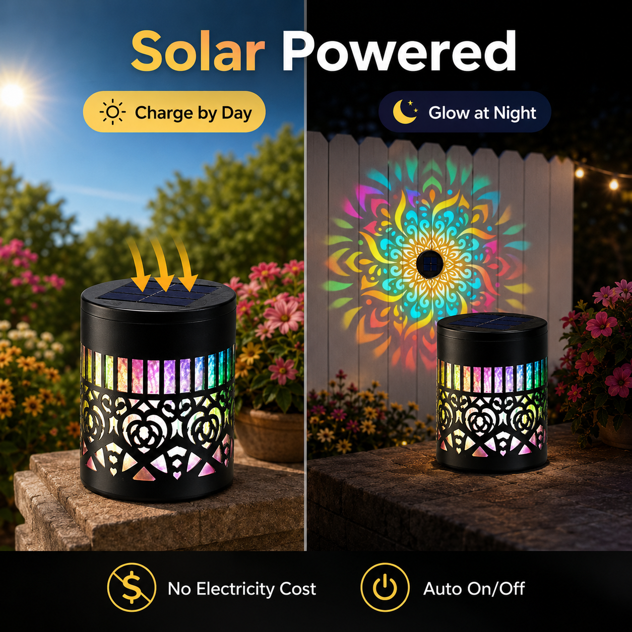 Solar Mandala Projector Light – Waterproof Outdoor Decorative Wall &amp; Garden Light-LUN