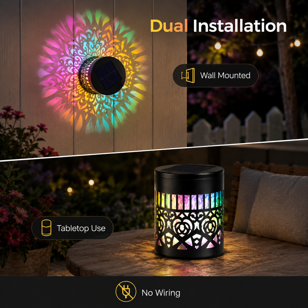 Solar Mandala Projector Light – Waterproof Outdoor Decorative Wall &amp; Garden Light-LUN