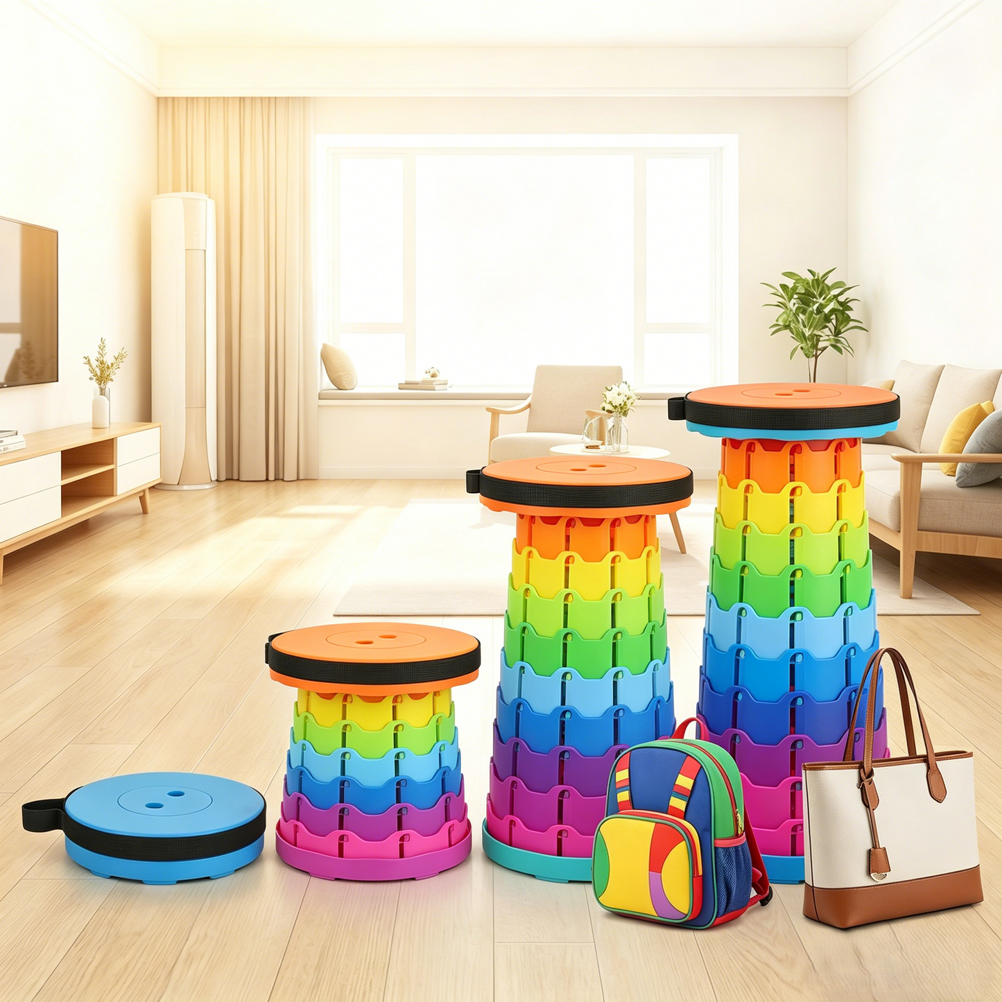 💪Upgraded Collapsible Telescoping Stool🪑 — Portable Folding Seat with 400lbs Capacity-HS