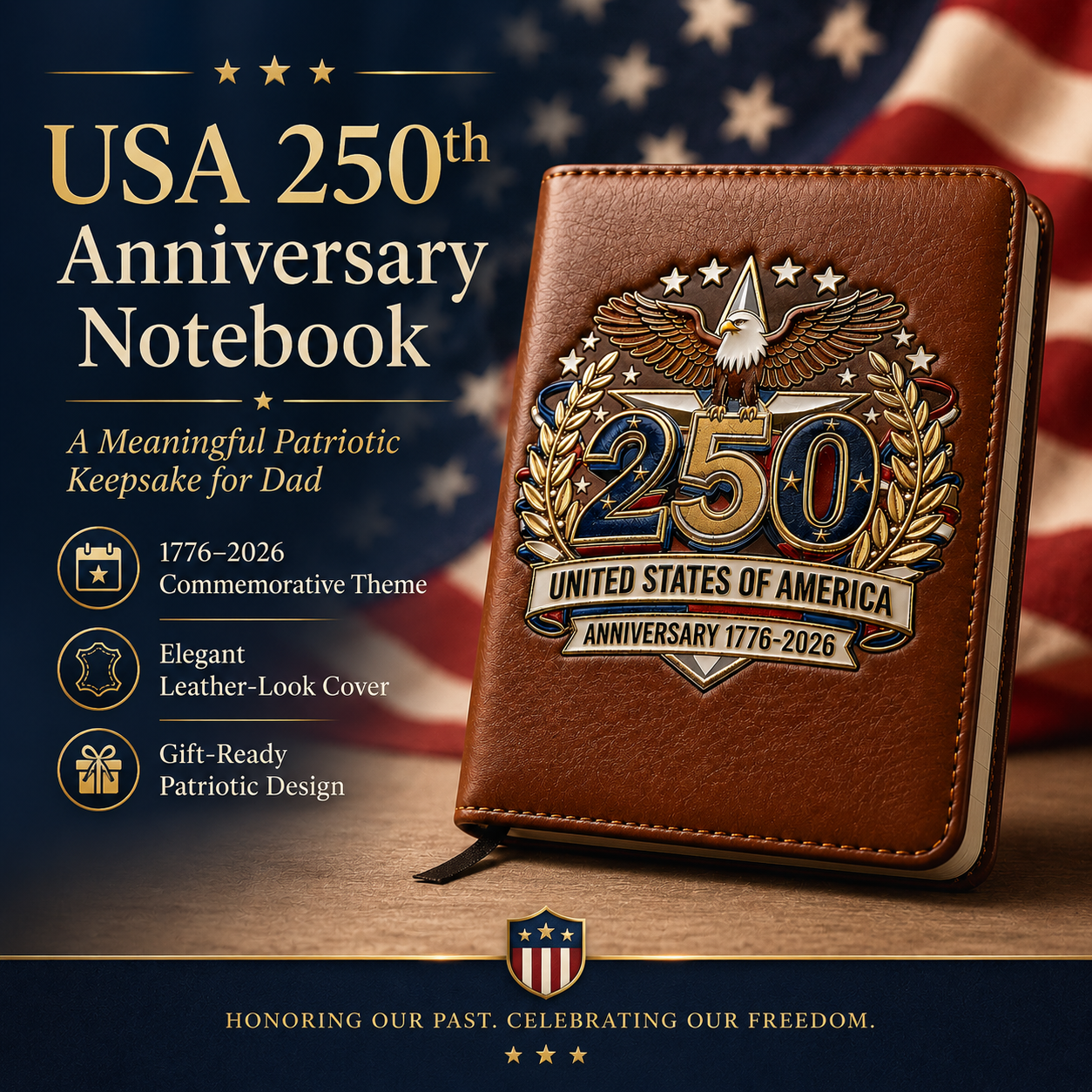 USA 250th Anniversary Notebook &amp; Pen Set A Meaningful Patriotic Gift for Dad🎁-LUN