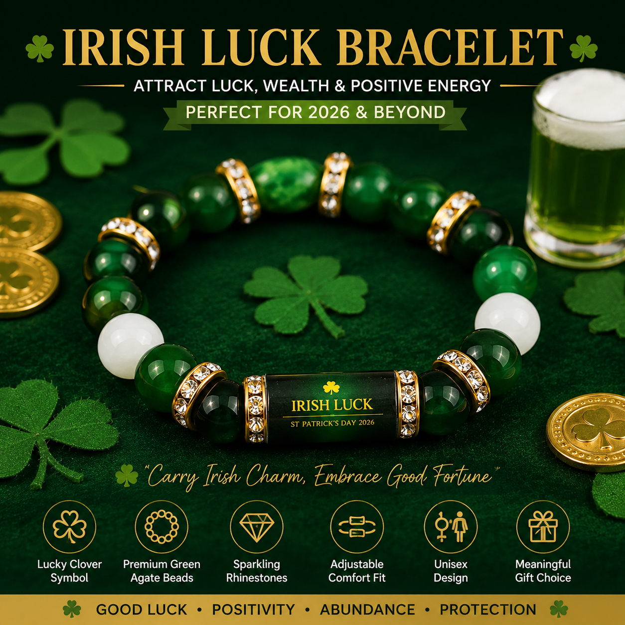 🍀 Irish Luck St. Patrick’s Day Bracelet Carry a Little Irish Luck Wherever You Go Attract Luck, Wealth & Positive Energy in 2026 ✨-HS