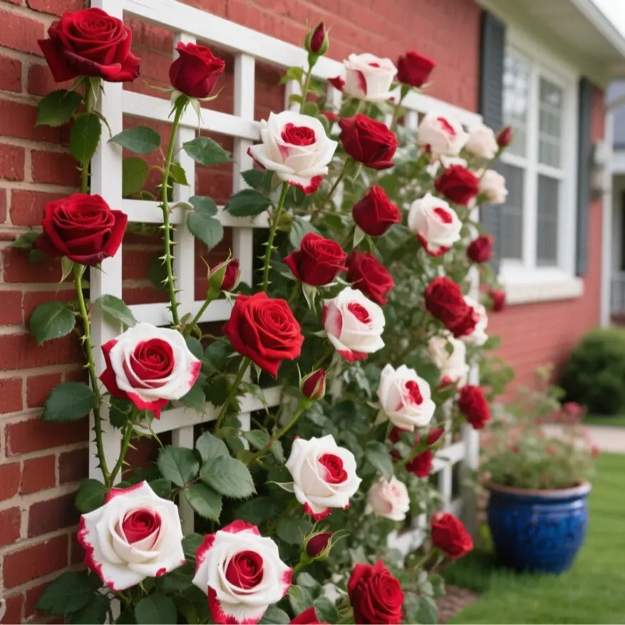 🌹 200/1000Pcs Rare Red White Twin Rose Seeds, Non-GMO heirloom, beautiful garden blooms, easy to grow and perfect for gardening gifts.-HS