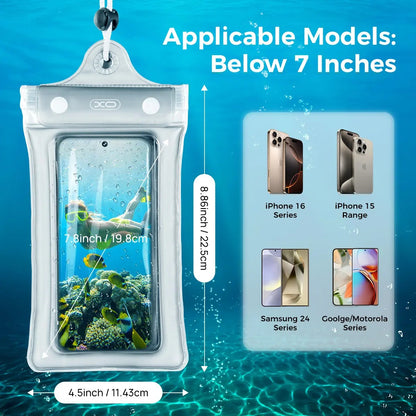 🌊2-Pack Clear Waterproof Phone Pouch with Lanyard, Fits iPhone & Galaxy Up to 7", Inflatable Edge for Enhanced Buoyancy – Must-Have Dry Case for Winter Swimming, Cruises, Diving, Kayaking, Hot Springs & SPA.-ZO