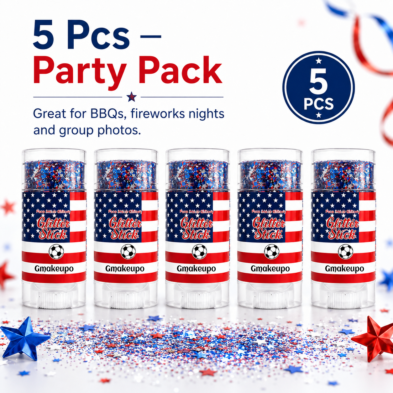🎁🦅4th of July Glitter Stick✨🔔3-in-1 Patriotic Glow😍✨Red, White & Blue Glitter Body Stick-HS
