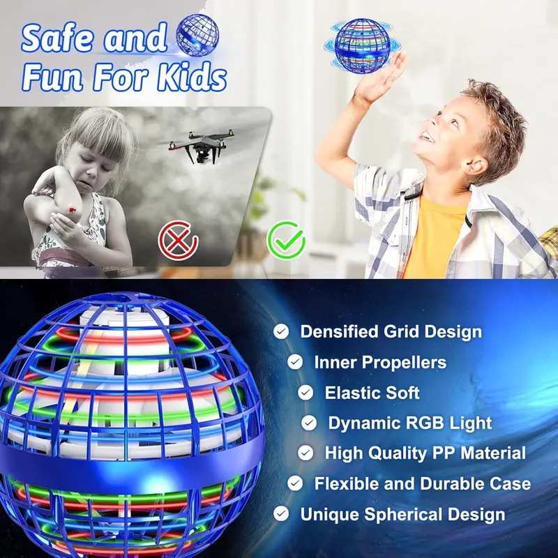 Ufo Smart Inductive Spinning Ball Magic Flying Ball Levitation Ball Fingertip Glowing Magic Ball Stress Relief Toy for Kids,360°Rotating Hand Controlled Drone Orbit,Hand Controlled Mini Drone with Led Lights, Cool Toys Gift for Boys & Girls-HS