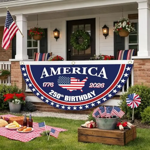 USA 250th Anniversary Banner 1776-2026, Patriotic American Flag Bunting for July 4th Memorial Day Decor, Outdoor Heavy Duty 2-Pack with Brass Grommets, 1.5x3 Ft Each-HS