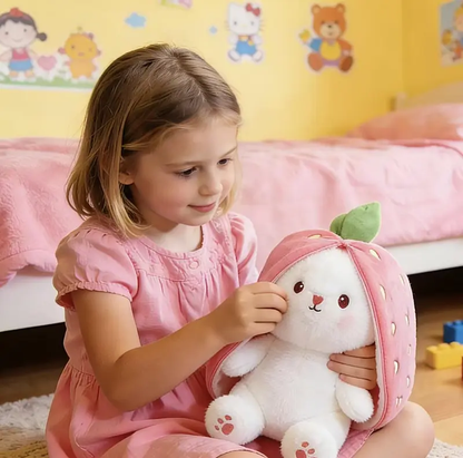 Animal de peluche de conejito, muñeca de peluche de conejito de fresa reversible con cremallera, bonitos juguetes de conejo suaves, almohada para niños y adultos, regalos de peluche de conejitos de Pascua-HS