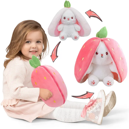 Animal de peluche de conejito, muñeca de peluche de conejito de fresa reversible con cremallera, bonitos juguetes de conejo suaves, almohada para niños y adultos, regalos de peluche de conejitos de Pascua-HS