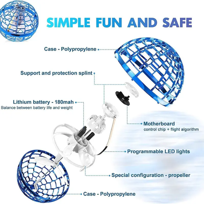Ufo Smart Inductive Spinning Ball Magic Flying Ball Levitation Ball Fingertip Glowing Magic Ball Stress Relief Toy for Kids,360°Rotating Hand Controlled Drone Orbit,Hand Controlled Mini Drone with Led Lights, Cool Toys Gift for Boys & Girls-HS