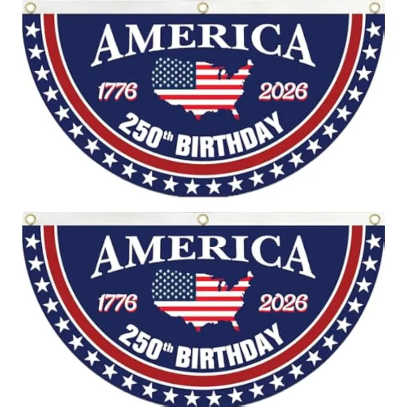 USA 250th Anniversary Banner 1776-2026, Patriotic American Flag Bunting for July 4th Memorial Day Decor, Outdoor Heavy Duty 2-Pack with Brass Grommets, 1.5x3 Ft Each-HS
